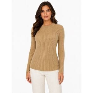 St John Collection Top Sweater Gold Shimmer Ribbed Knit Crew Neck Long Sleeve M